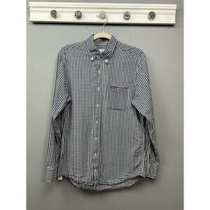 Coast Boardwalk Shirt Mens Medium Blue White Gingham Button‎ Down Preppy Coastal